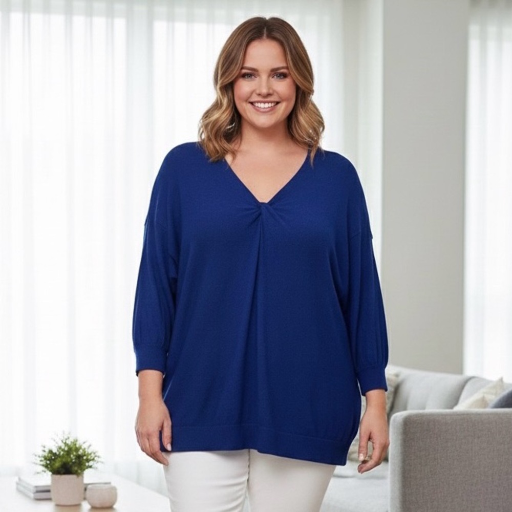 Land’s End dark blue v neck raglan long sleeved sweater, 100% merino wool, 3X
